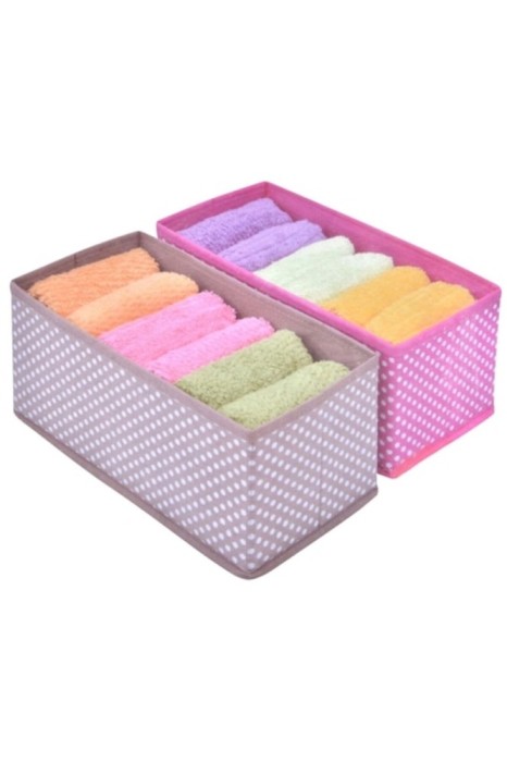 Set 2 cutii de depozitare cu imprimeu buline albe, DecorCasa, 28 x 14 x 13.5 cm