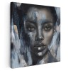 Tablou canvas portret carbune, acrilic, femeie, albastru 1325 Tablou canvas pe panza CU RAMA 100x100 cm