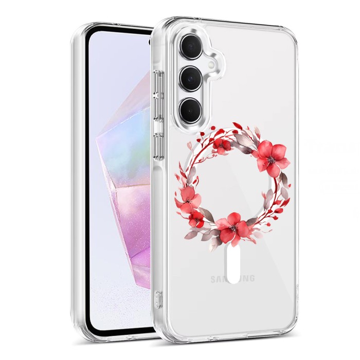 Husa pentru samsung galaxy a35 5g, atasare magnetica, magsafe, pink wreath 19, clear
