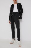 EA7 Emporio Armani pantaloni de trening femei, culoarea negru, cu imprimeu