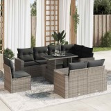 vidaXL Set canapele de grădină, 9 piese, cu perne, gri, poliratan 3326341