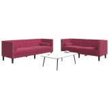 VidaXL Set canapele Chesterfield perne rulou 2 piese roșu vin catifea