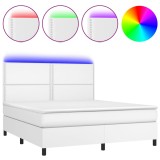 Cumpara ieftin Pat cu arcuri, saltea si LED, alb, 180x200 cm, piele ecologica