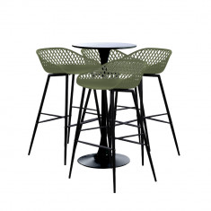 RAKI Set masa si scaune de bar, 5 piese, masa neagra 60x101cm cu 4 scaune Toyama verde negru 48x47x95cm foto