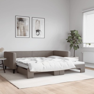 Pat de zi cu extensie, gri taupe, 100x200 cm, textil foto