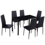 Set masa si scaune de bucatarie 7 piese, negru