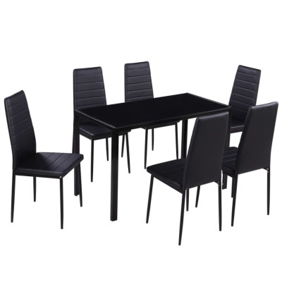 Set masa si scaune de bucatarie 7 piese, negru foto