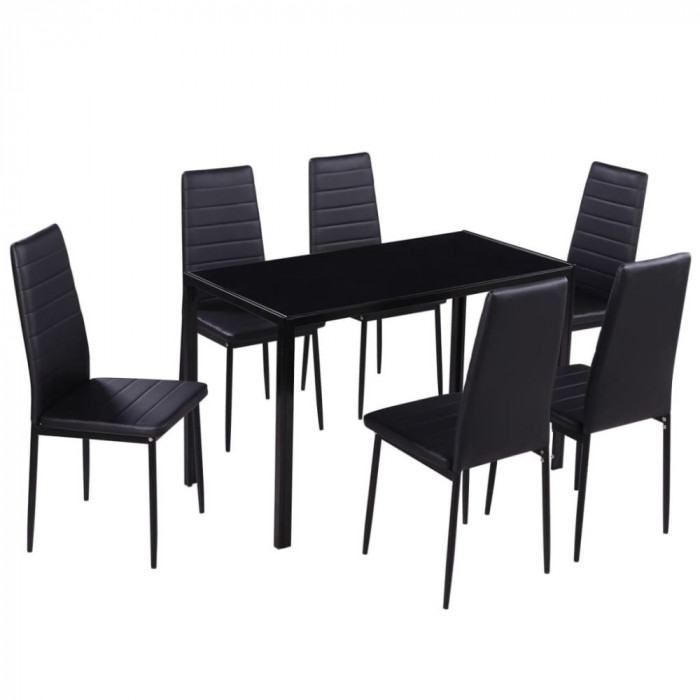 Set masa si scaune de bucatarie 7 piese, negru