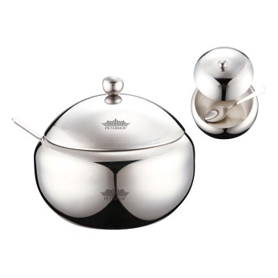 PETERHOF Bol pentru zahar cu lingurita si capac de sticla 560 ml, inox foto