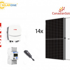 Kit sistem fotovoltaic 6KW, invertor monofazat SAJ si 14 panouri Fotovoltaice Candian Solar 440W