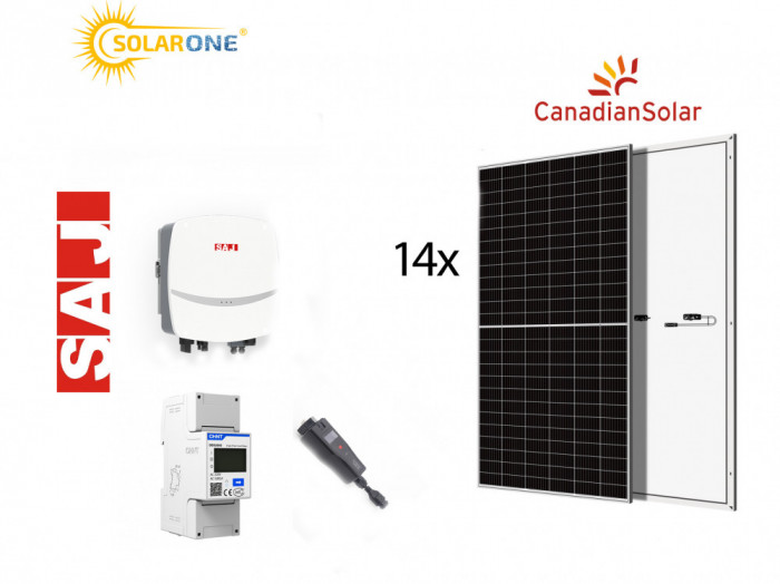 Kit sistem fotovoltaic 6KW, invertor monofazat SAJ si 14 panouri Fotovoltaice Candian Solar 440W