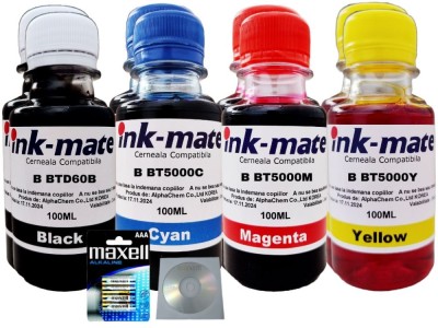 Set Cerneala Ink-Mate Compatibil Brother 2x100ml BTD60BK, 2x100ml BT5000C, 2x100ml BT5000M, 2x100ml BT5000Y + 4xBaterii AAA si Cd-r Maxell foto