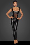 Catusit Crotchless Overall Powerwetlook cu Insertii Tulle si Volanse M, Noir Handmade