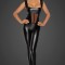 Catusit Crotchless Overall Powerwetlook cu Insertii Tulle si Volanse M