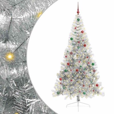 vidaXL Pom de Crăciun artificial pre-iluminat Argintiu 210 cm PET 3397227 foto