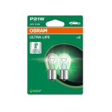 Set 2 Becuri Auto P21W 12V Osram Ultra Life, Soclu BA15s, Durata de Viata Extinsa (4x), Semnalizare Frana Marsarier