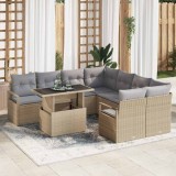 vidaXL Set de canapele pentru grădină cu pernă 9 pcs Bej Rattan poli 3357533