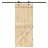 Usa glisanta vidaXL 95x210 cm, lemn masiv pin, set feronerie inclus, maro, sina 213.5cm, max 100kg