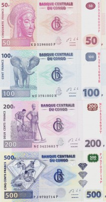 Bancnota Congo 50, 100, 200 si 500 Franci 2013 - P97b-100b UNC ( set x4 ) foto