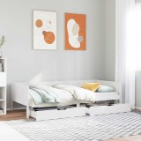VidaXL Pat de zi cu sertare, alb, 90x190 cm, lemn masiv pin