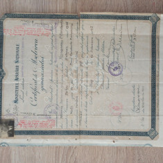 DIPLOMA ABSOLVIRE GIMNAZIU LICEULUI MILITAR , BOTOSANI 1942