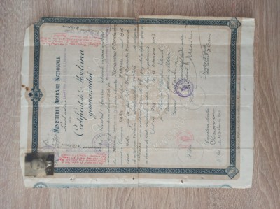 DIPLOMA ABSOLVIRE GIMNAZIU LICEULUI MILITAR , BOTOSANI 1942 foto