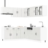 Set dulap de bucătărie 11 piese &bdquo;Lucca&rdquo; alb lucios Lemn
