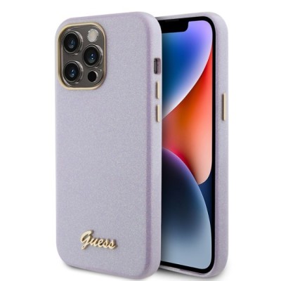 Husa pentru iPhone 15 Pro Max - Guess Glitter Glossy Script (GUHCP15XPGMCSL) - Light Purple foto