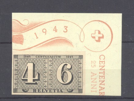 Switzerland 1943 Stamp centenary Mi.419 corner MH S.738