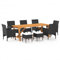 vidaXL Set mobilier de grădină, 9 piese, negru