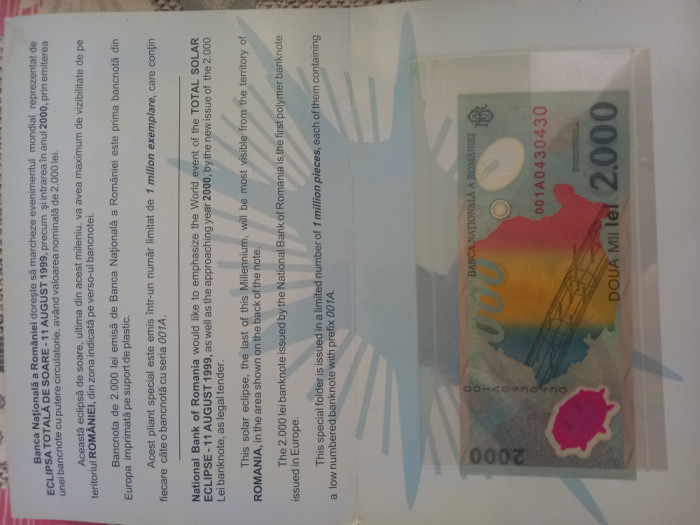 Bancnota 2000 lei eclipsa 1999