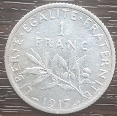 (A722) MONEDA DIN ARGINT FRANTA - 1 FRANC 1917, SEMANATOAREA foto