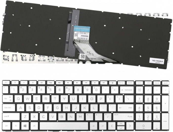 Tastatura Laptop, HP, 17-CA, 17Z-CA, 17-BY, 17T-BY, 17Q-CS, 17G-CR, TPN-I133, iluminata, argintie, layout US