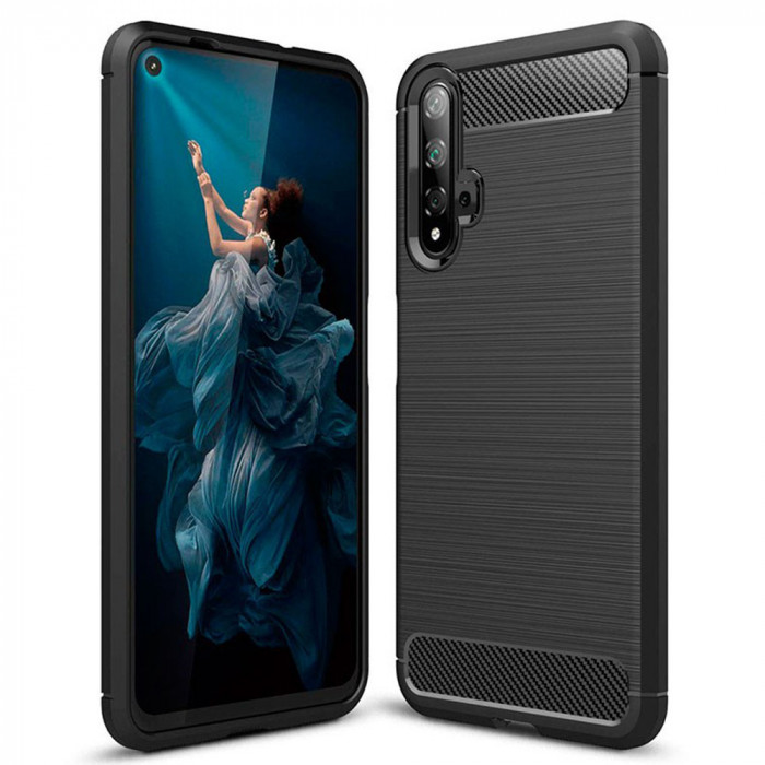 Husa pentru Huawei Nova 5T / Honor 20 - Techsuit Carbon Silicone - Black