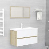Set mobilier baie, 2 piese, alb și stejar Sonoma, PAL
