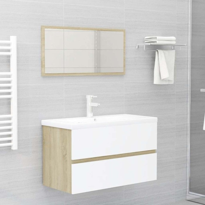 Set mobilier baie, 2 piese, alb și stejar Sonoma, PAL