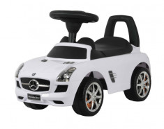 Masinuta Mercedes SLS AMG, volan interactiv cu melodii, scaun reglabil, roti pivotante, capacitate 25kg, culoare alb foto