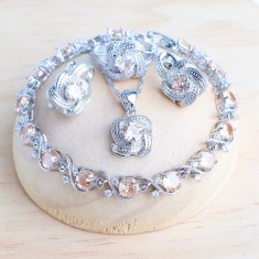 Set bijuterii placate cu argint 925, cu cristale de zirconiu champagne