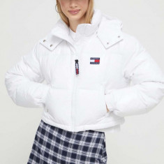 Tommy Jeans geaca de puf femei, culoarea alb, de iarna