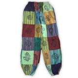 Pantaloni Boho Ciuperci Verde, Bumbac, Talie Elastica, Marimi S/M si L/XL, Imprimeu Block Print, Yoga, Meditatie