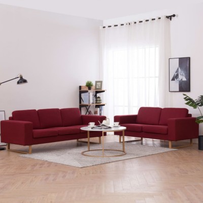 vidaXL Set de canapele, 2 piese, bordo, material textil foto
