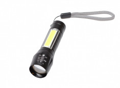 Mini lanterna metalica cu acumulator intern, incarcare USB si cutie transport foto