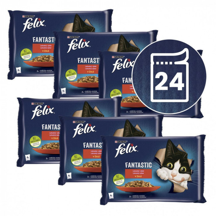 FELIX Fantastic pliculețe cu carne de vită și pui &icirc;n gelatină 24 x 85 g