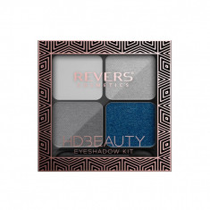 Paleta fard de pleoape cu 4 culori HD Beauty, Metallic Effect, Revers, nr.02, albastru