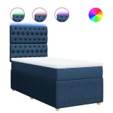 Cumpara ieftin Pat box spring cu saltea, albastru, 90x190 cm, textil