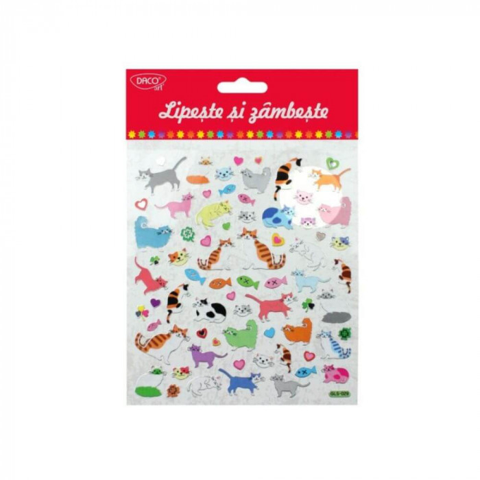 Abtibilduri DACO Lipeste si Zambeste, Model Pisici, Multicolor, 15x16.6 cm, 1 Folie, Autocolante Copii, Stickere Decorative, Stickere pentru Copii, Ab