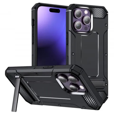 Husa iPhone 15 Pro Antisoc Negru Hybrid Armor Kickstand