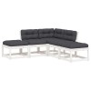 Set canapele de gradina cu perne 5 piese alb lemn masiv de pin