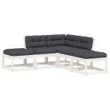 Set canapele de gradina cu perne 5 piese alb lemn masiv de pin