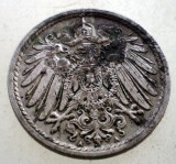 Moneda Germania WWI 5 Pfennig 1914 A Wilhelm II, Cu-Ni, 18mm, KM#11 - Circulata
